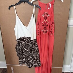 White and Leopard Print Dress & Red Embroidered romper